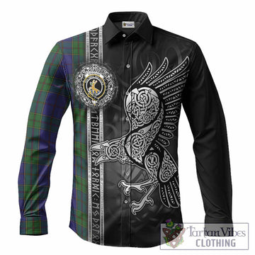 Strachan Tartan Crest Long Sleeve Button Shirts Norse Mythology Viking Odin Crow Tattoo