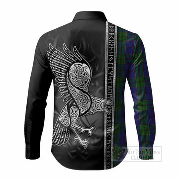 Strachan Tartan Crest Long Sleeve Button Shirts Norse Mythology Viking Odin Crow Tattoo