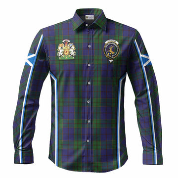 Strachan Tartan Crest Long Sleeve Button Shirts Scotland Coat of Arm Flag Style