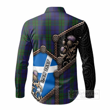 Strachan Tartan Crest Long Sleeve Button Shirts Scottish Thistle Loch Ness Monster