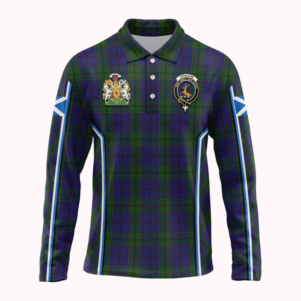 Strachan Tartan Crest Long Sleeve Polo Shirt Scotland Coat of Arm Flag Style - Tartan Vibes Clothing