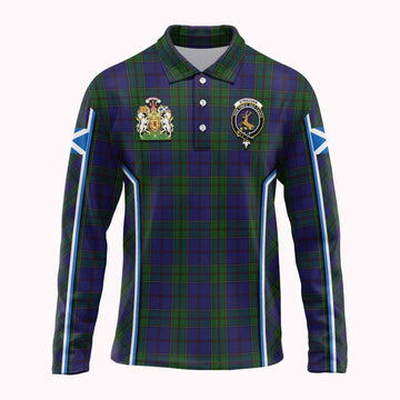 Strachan Tartan Crest Long Sleeve Polo Shirt Scotland Coat of Arm Flag Style