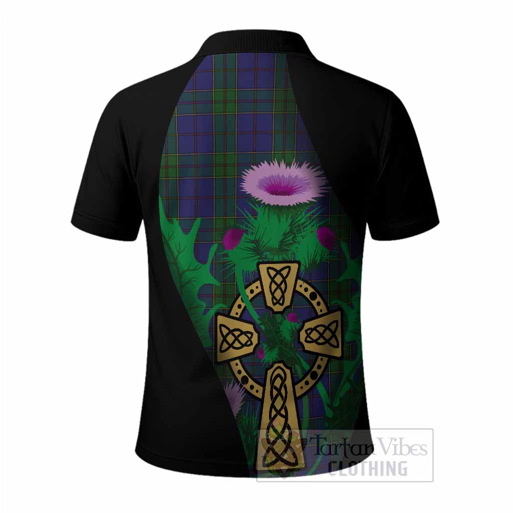 Strachan Tartan Crest Polo Shirt Celtic Cross Thistle Flowers