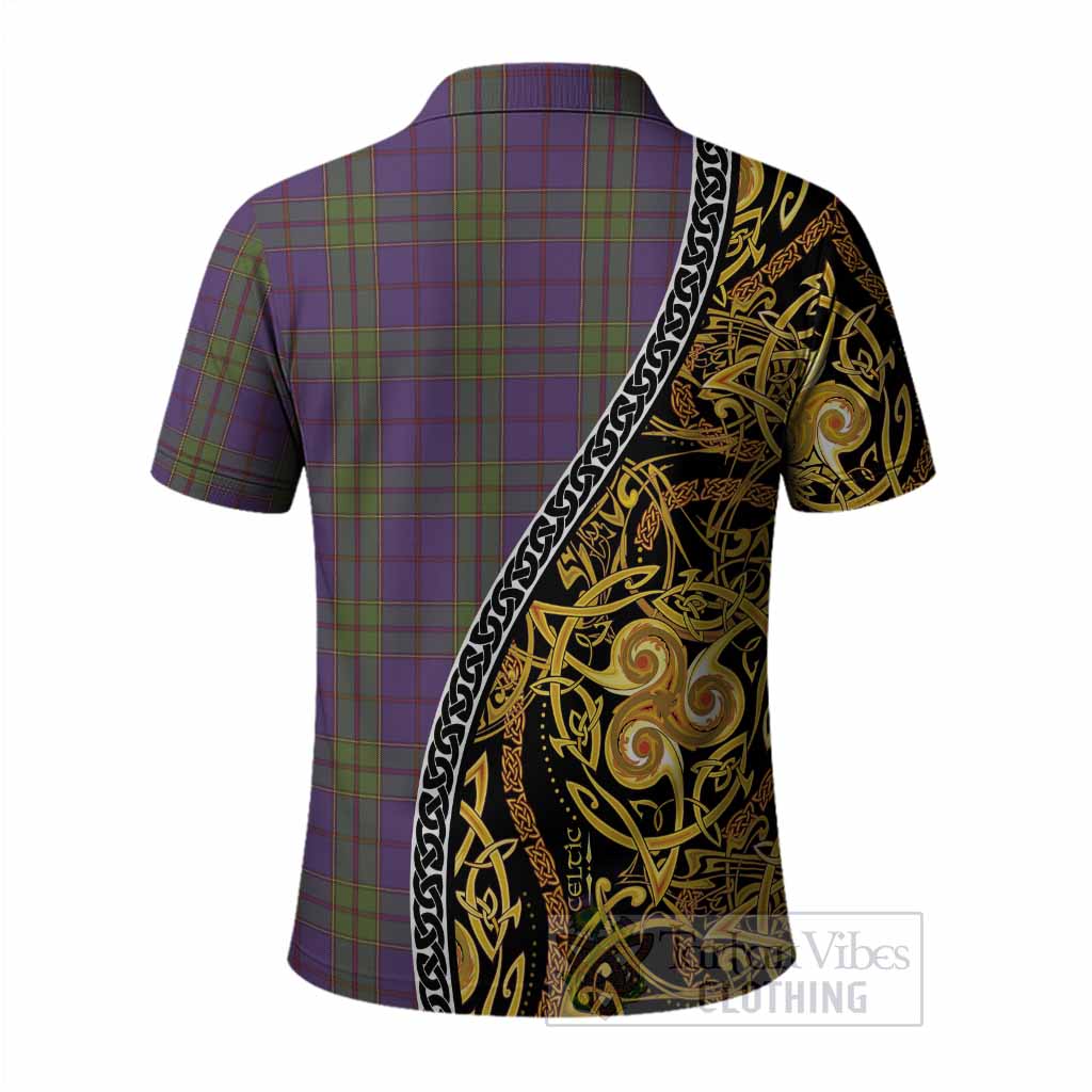 Strachan Tartan Crest Polo Shirt Celtic Knot and Triple Trickle Spiral Symbols
