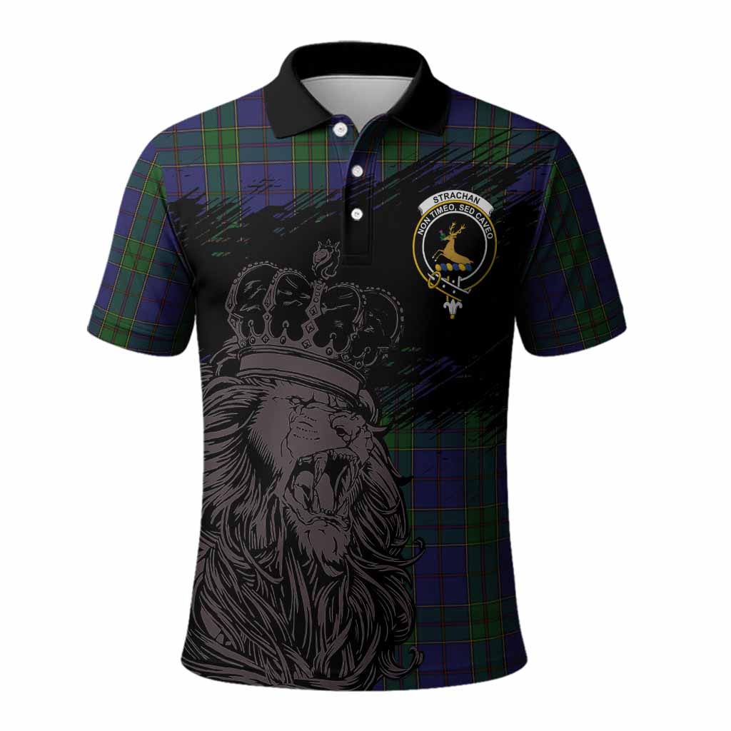 Strachan Tartan Crest Polo Shirt Crowned Lion Heritage Style