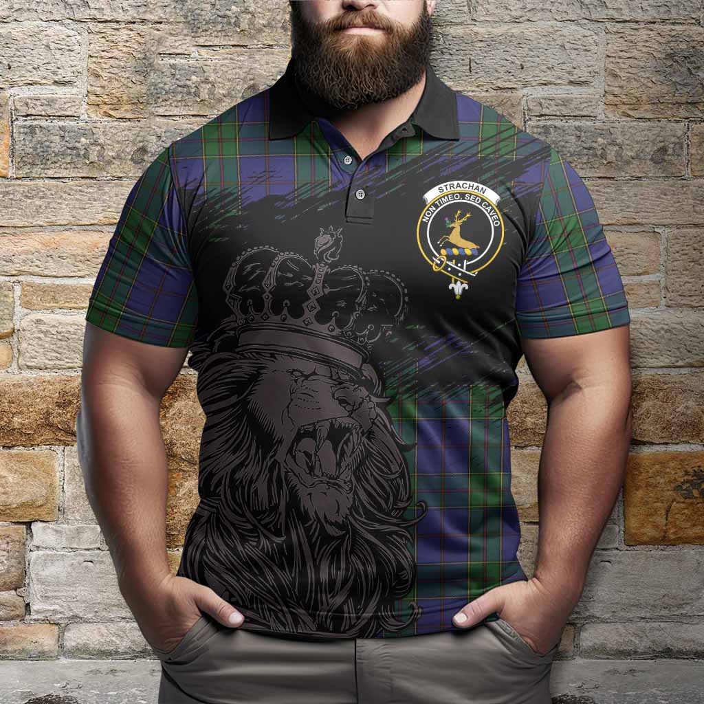 Strachan Tartan Crest Polo Shirt Crowned Lion Heritage Style