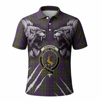 Strachan Tartan Crest Polo Shirt Ferocious Lion Style