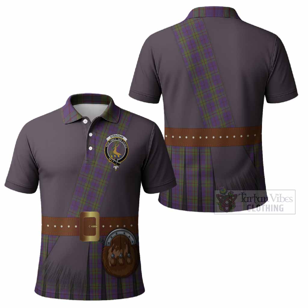 Strachan Tartan Crest Polo Shirt Kilt Costume Style