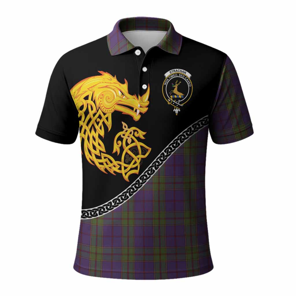 Strachan Tartan Crest Polo Shirt Legendary Dragon Knot Half Style