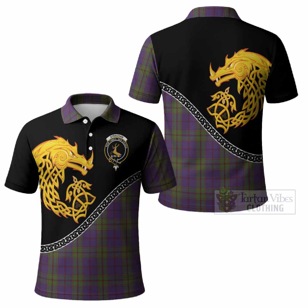 Strachan Tartan Crest Polo Shirt Legendary Dragon Knot Half Style