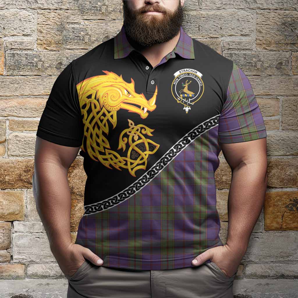 Strachan Tartan Crest Polo Shirt Legendary Dragon Knot Half Style