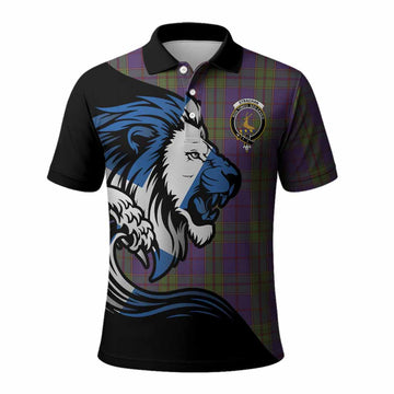 Strachan Tartan Crest Polo Shirt Scottish Golden Lions Wave Flow
