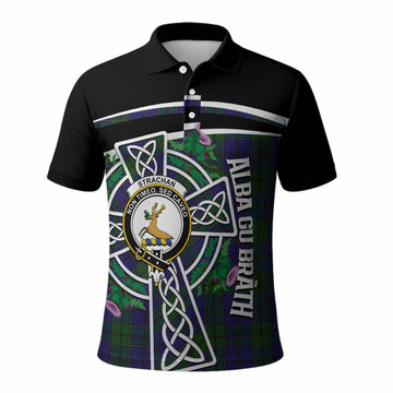 Strachan Tartan Crest Polo Shirt Scottish Thistle Celtic Cross Alba Gu Brath