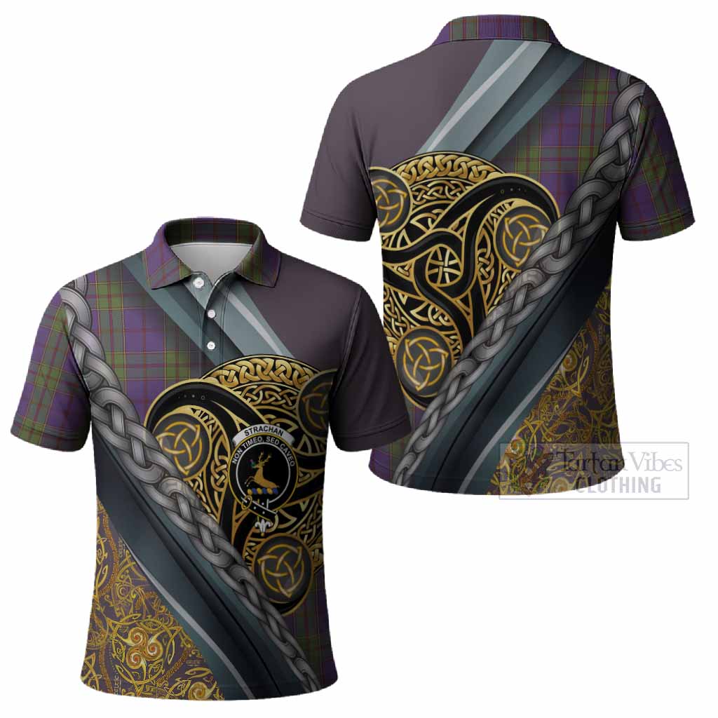 Strachan Tartan Crest Polo Shirt Scottish Triskele Celtic