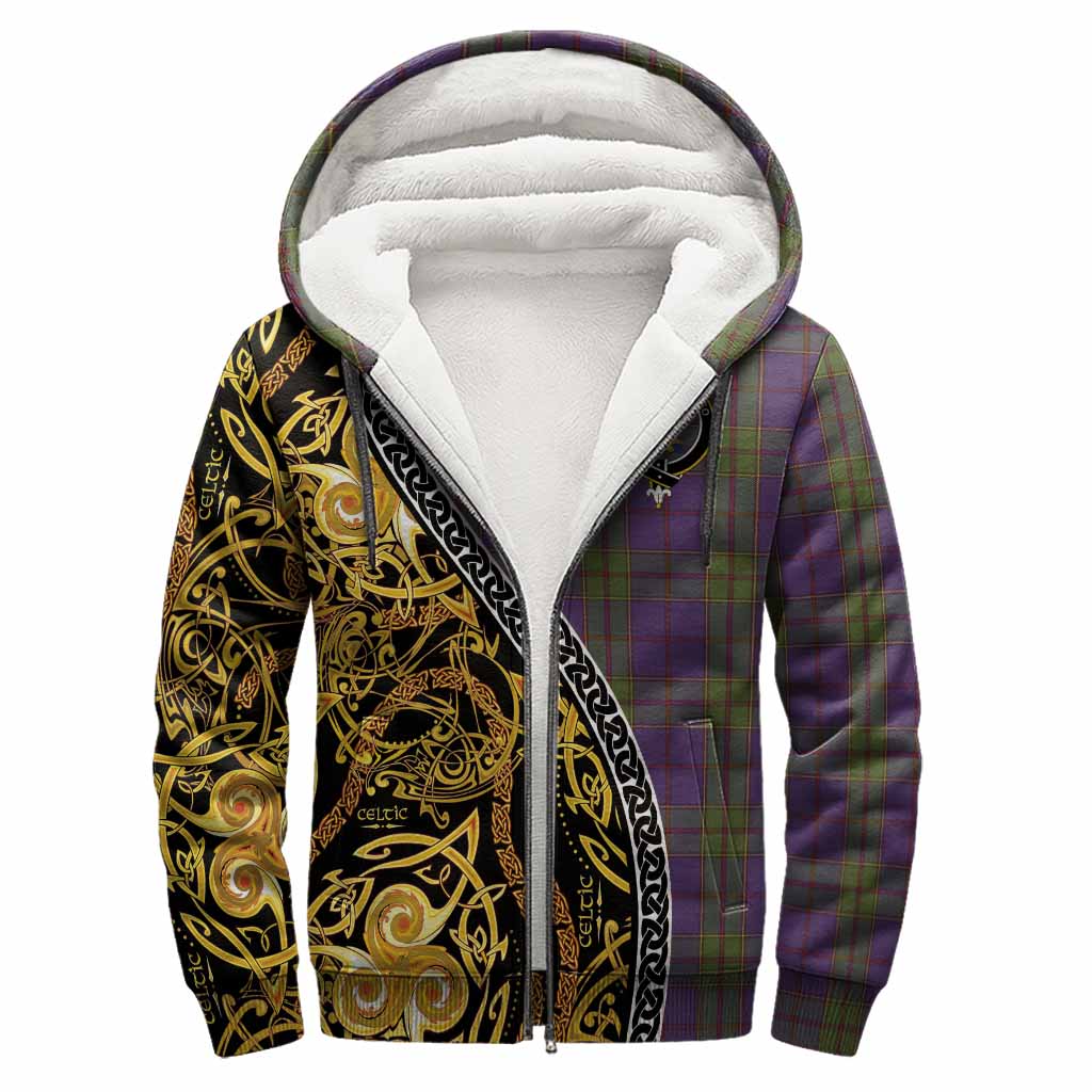 Strachan Tartan Crest Sherpa Hoodie Celtic Knot and Triple Trickle Spiral Symbols