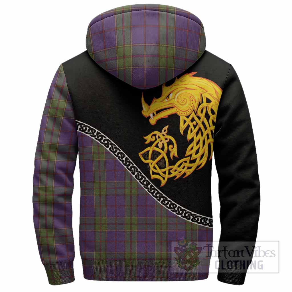 Strachan Tartan Crest Sherpa Hoodie Legendary Dragon Knot Half Style