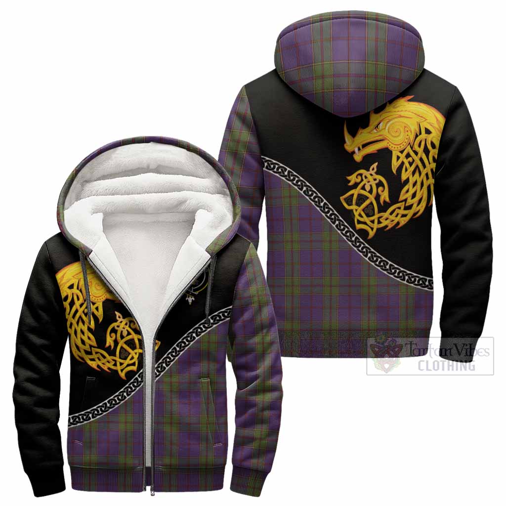 Strachan Tartan Crest Sherpa Hoodie Legendary Dragon Knot Half Style