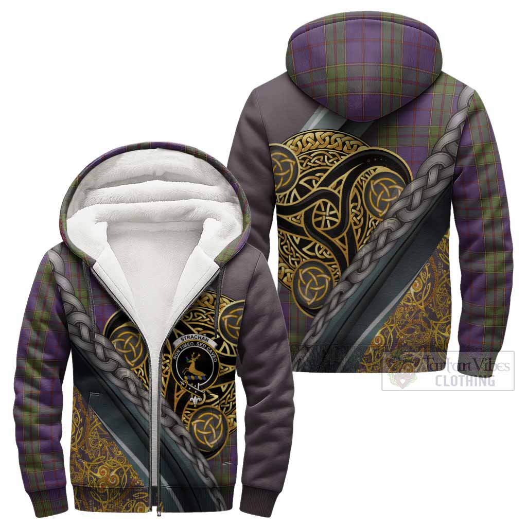 Strachan Tartan Crest Sherpa Hoodie Scottish Triskele Celtic