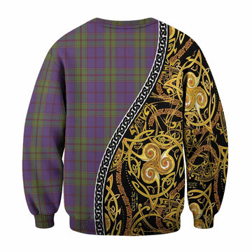Strachan Tartan Crest Sweatshirt Celtic Knot and Triple Trickle Spiral Symbols