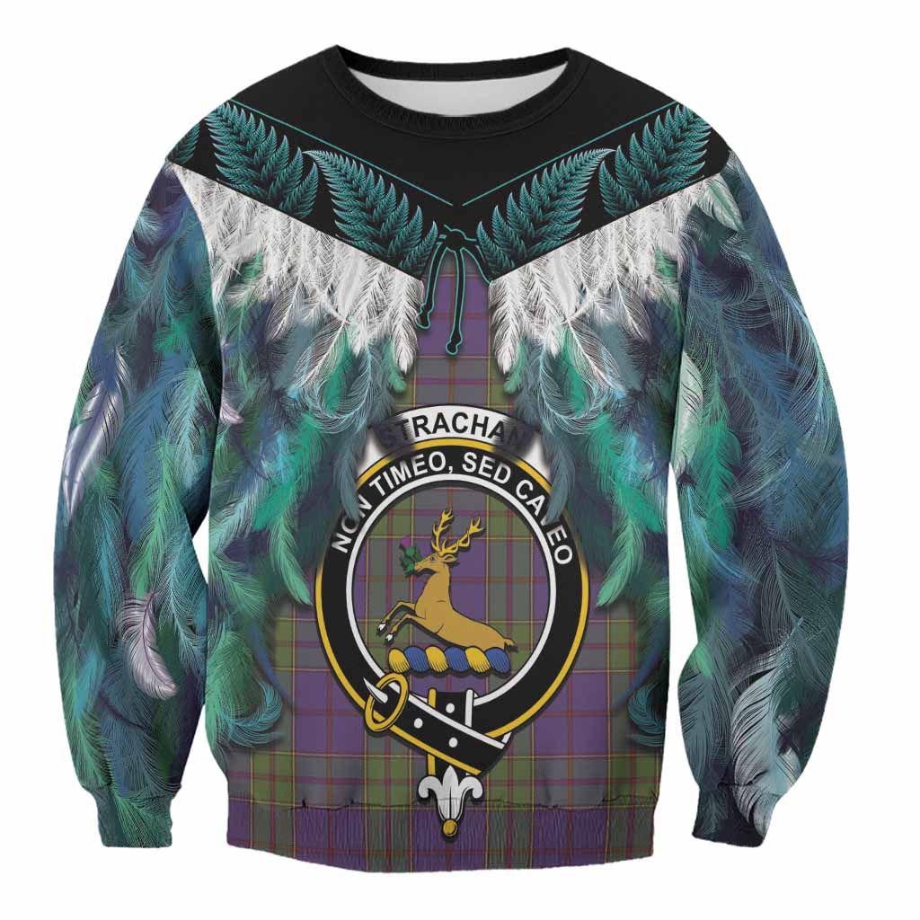 Strachan Tartan Crest Sweatshirt New Zealand Maori Korowai Cloak