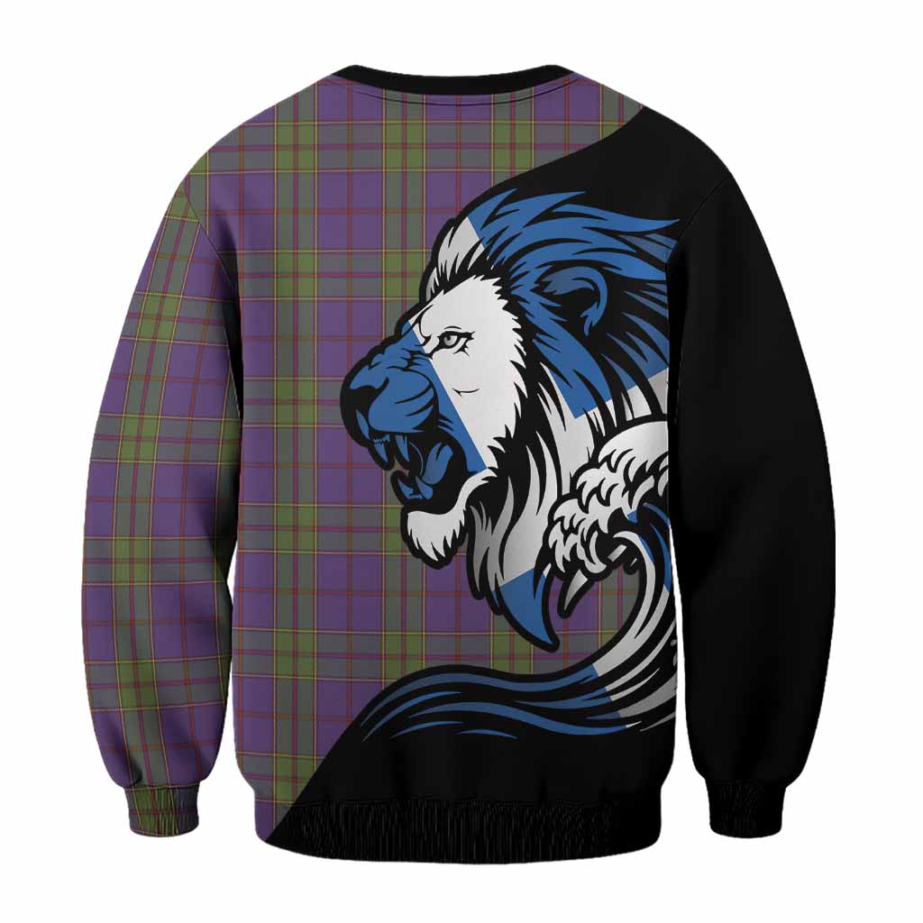 Strachan Tartan Crest Sweatshirt Scottish Golden Lions Wave Flow