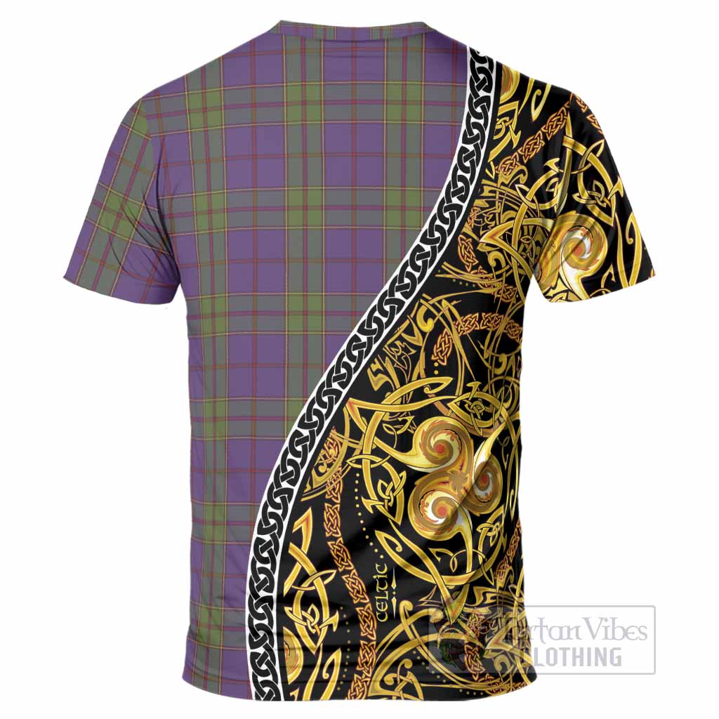 Strachan Tartan Crest T-Shirt Celtic Knot and Triple Trickle Spiral Symbols