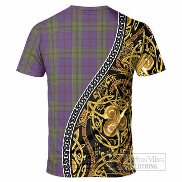 Strachan Tartan Crest T-Shirt Celtic Knot and Triple Trickle Spiral Symbols
