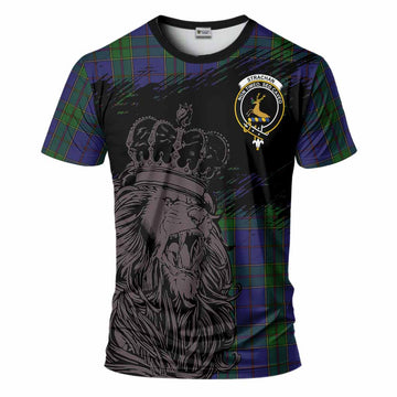 Strachan Tartan Crest T-Shirt Crowned Lion Heritage Style