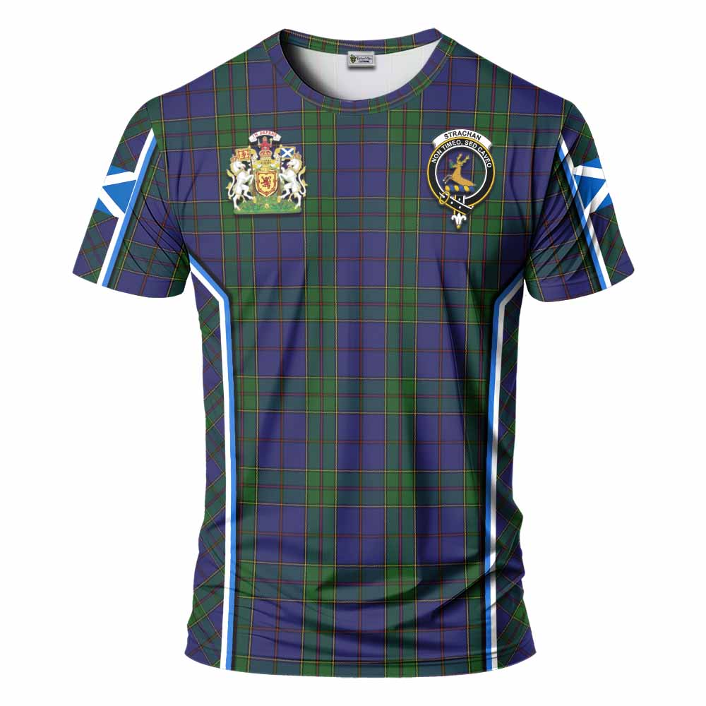 Strachan Tartan Crest T-shirt Scotland Coat of Arm Flag Style - Tartan Vibes Clothing