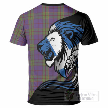 Strachan Tartan Crest T-Shirt Scottish Golden Lions Wave Flow