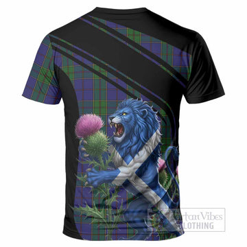 Strachan Tartan Crest T-Shirt Scottish Lion Rampant Thistle