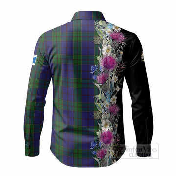 Strachan Tartan Crest Thistle Floral Long Sleeve Button Shirts