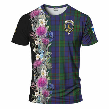 Strachan Tartan Crest Thistle Floral T-Shirt