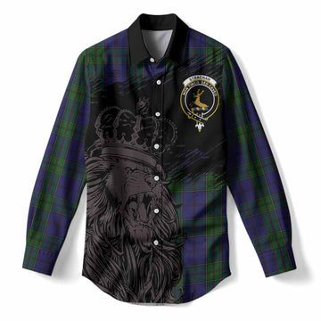 Strachan Tartan Crest Women Casual Shirt Crowned Lion Heritage Style