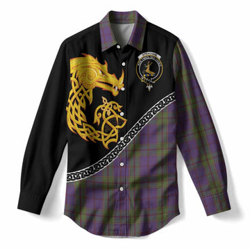 Strachan Tartan Crest Women Casual Shirt Legendary Dragon Knot Half Style