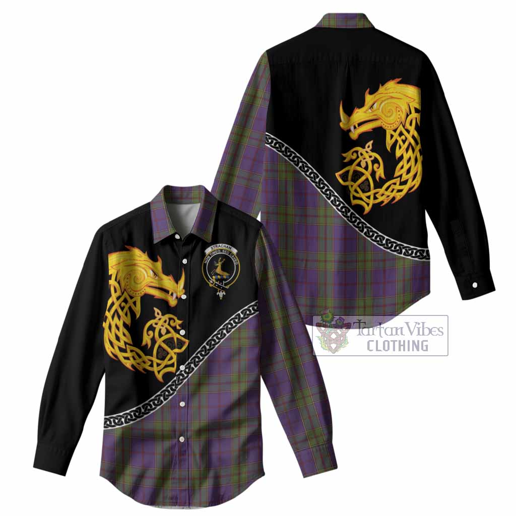 Strachan Tartan Crest Women Casual Shirt Legendary Dragon Knot Half Style