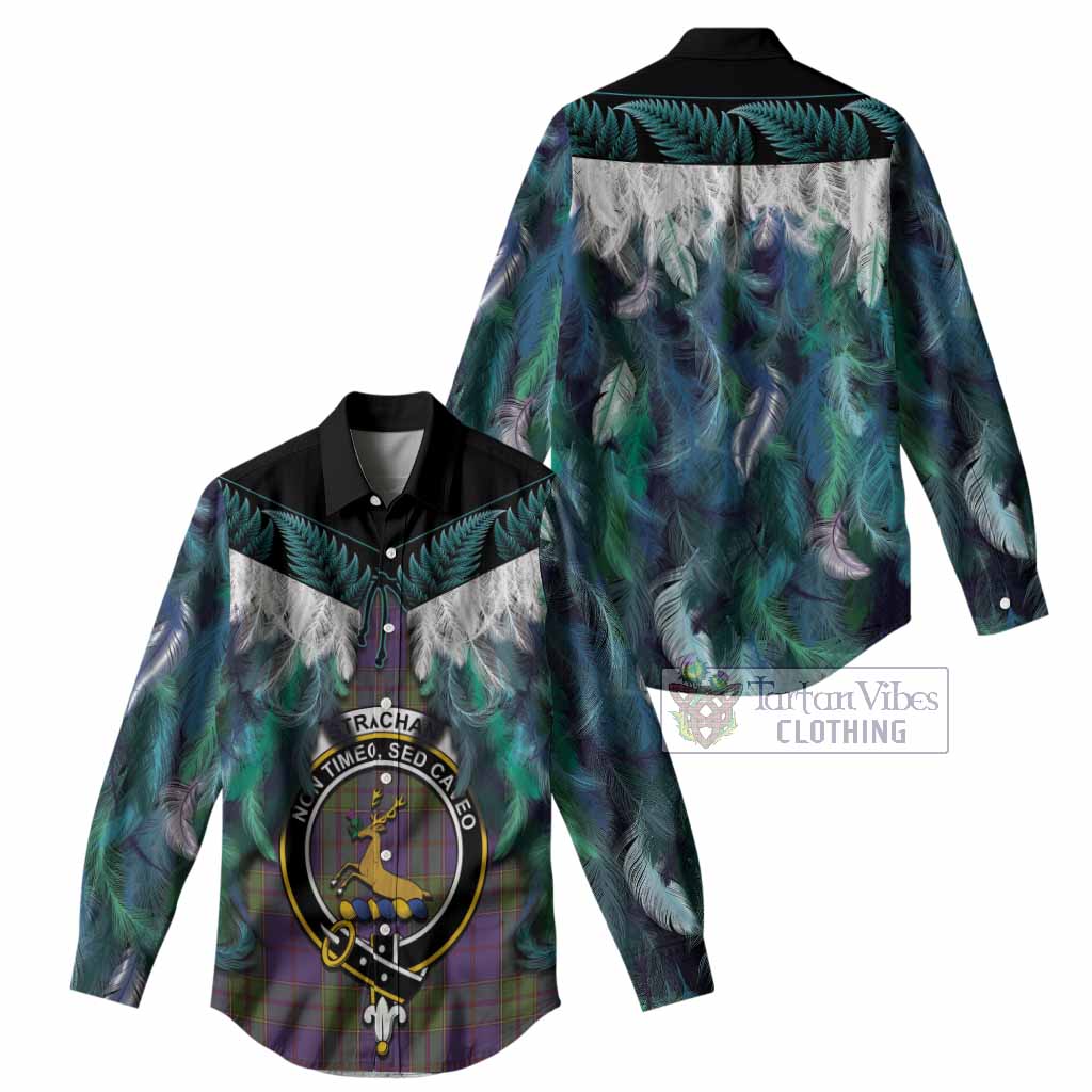 Strachan Tartan Crest Women Casual Shirt New Zealand Maori Korowai Cloak