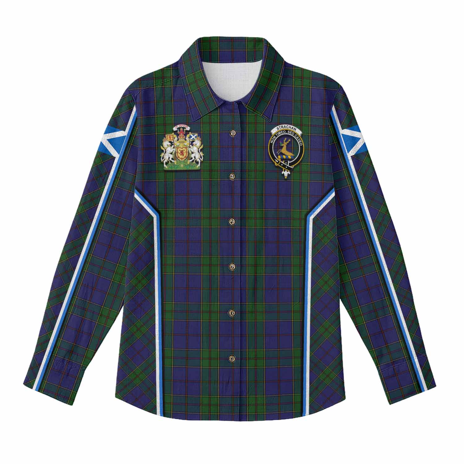Strachan Tartan Crest Women Casual Shirt Scotland Coat of Arm Flag Style - Tartan Vibes Clothing