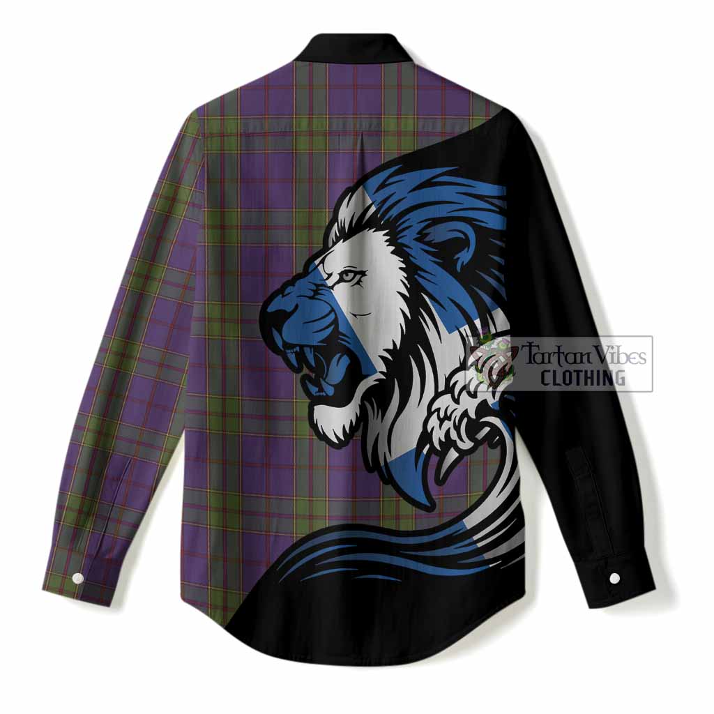 Strachan Tartan Crest Women Casual Shirt Scottish Golden Lions Wave Flow