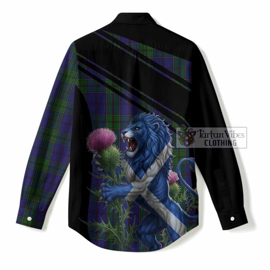 Strachan Tartan Crest Women Casual Shirt Scottish Lion Rampant Thistle