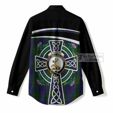Strachan Tartan Crest Women Casual Shirt Scottish Thistle Celtic Cross Alba Gu Brath