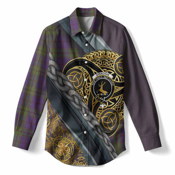 Strachan Tartan Crest Women Casual Shirt Scottish Triskele Celtic