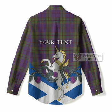 Strachan Tartan Crest Women Casual Shirt Scottish Unicorn With Thistle