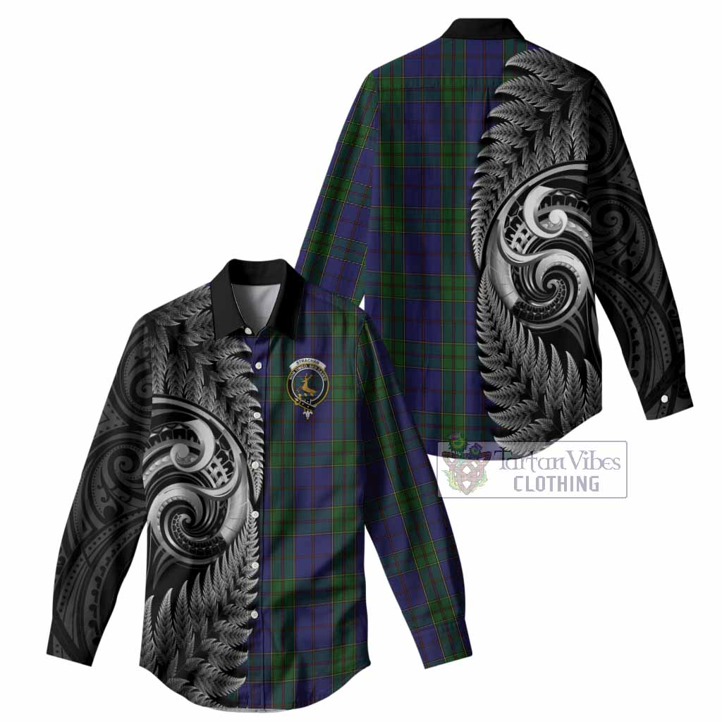 Strachan Tartan Crest Women Casual Shirt With New Zealand Silver Fern Maori Koru