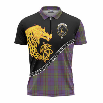 Strachan Tartan Crest Zipper Polo Shirt Legendary Dragon Knot Half Style