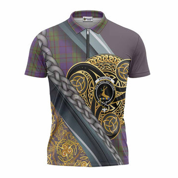 Strachan Tartan Crest Zipper Polo Shirt Scottish Triskele Celtic