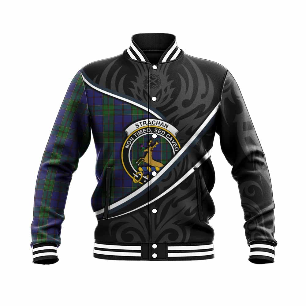 Strachan Tartan Family Crest Baseball Jacket Celtic Scottish Thistle Floral - Tartan Vibes Clothing