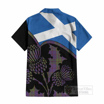 Strachan Tartan Family Crest Cotton Hawaiian Shirt Scotland Thistle Floral Flag Style