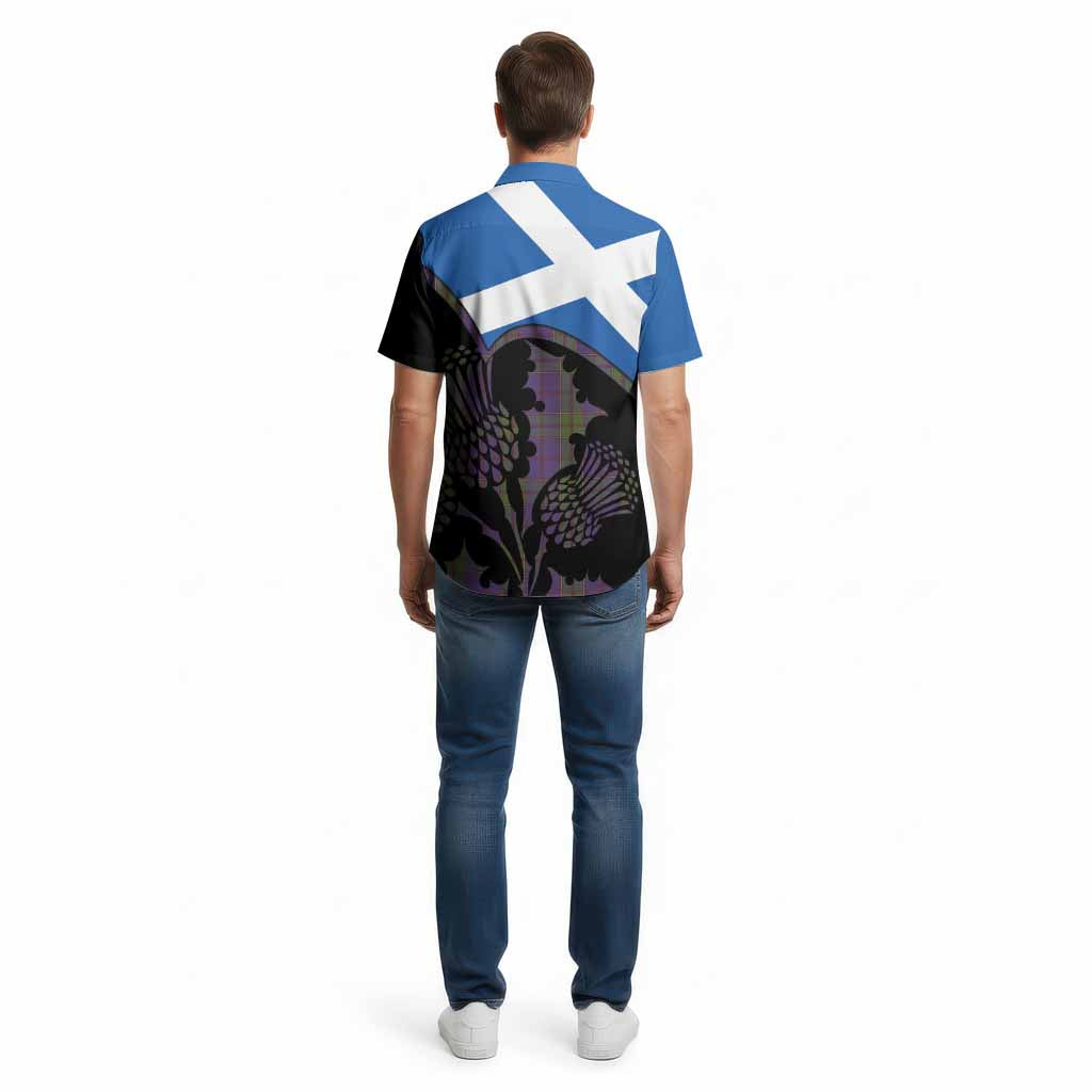 Strachan Tartan Family Crest Cotton Hawaiian Shirt Scotland Thistle Floral Flag Style