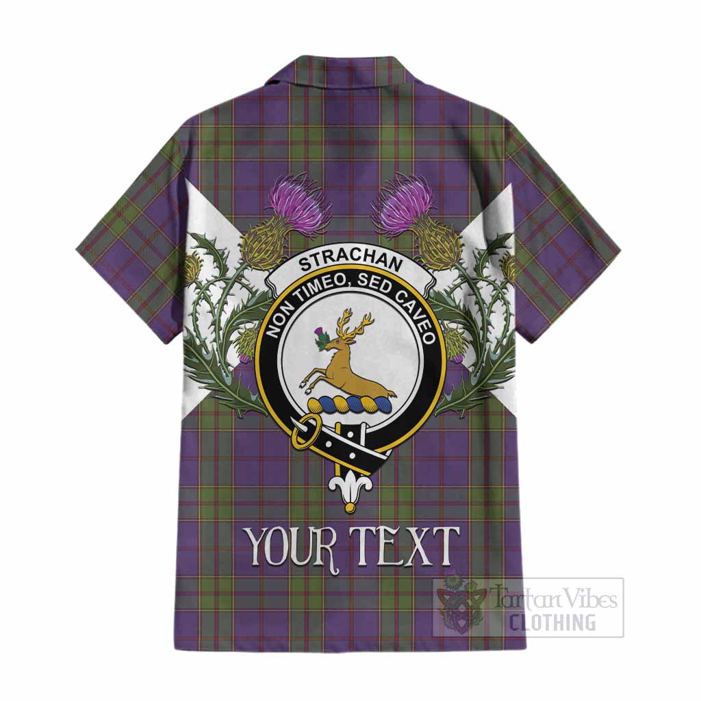 Strachan Tartan Family Crest Cotton Hawaiian Shirt Scottish Burns Night Thistle Floral